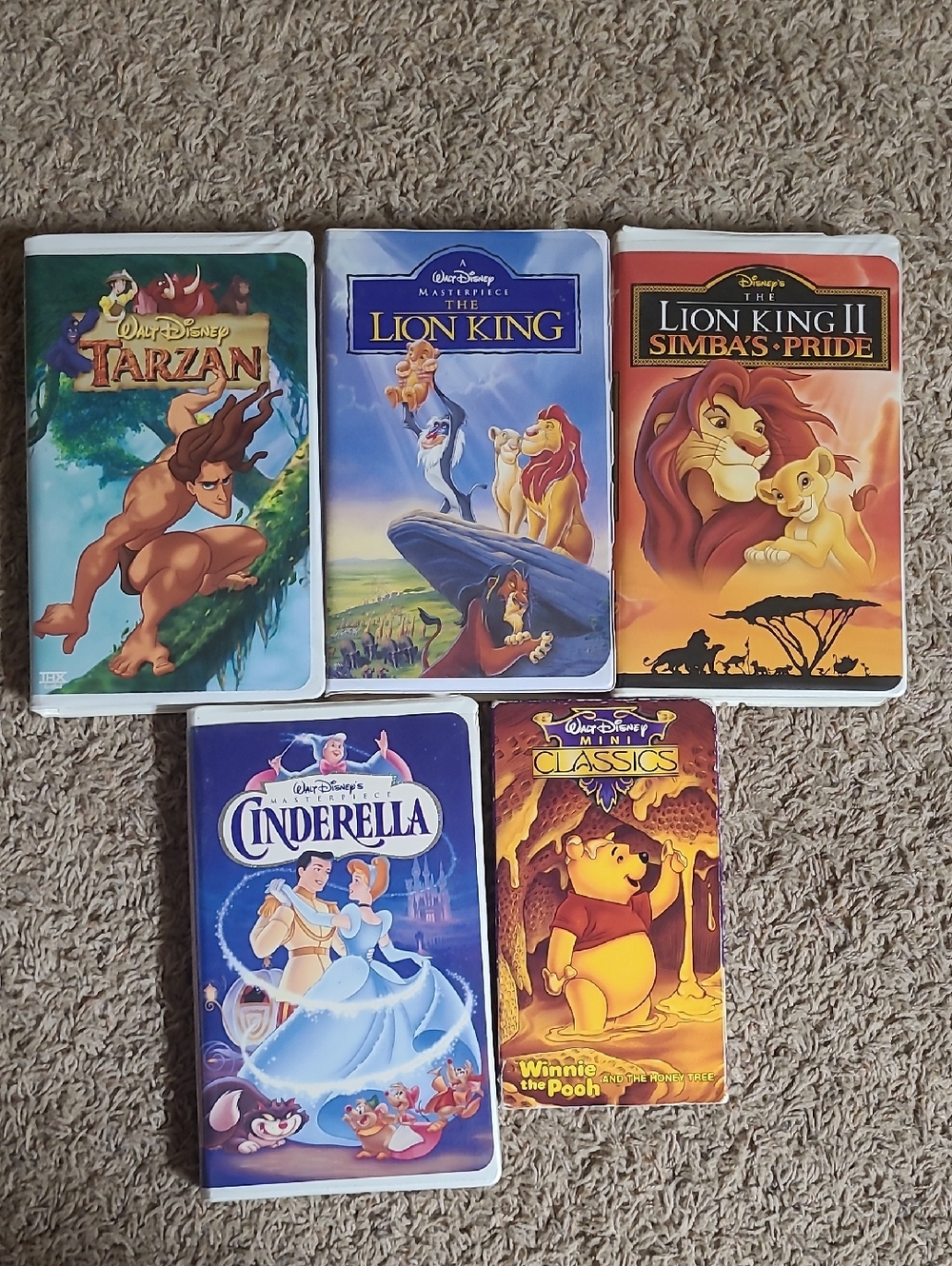 Walt Disney Vhs Tarzan, The Lion King 1 & 2, Cinderella, Winnie The Pooh